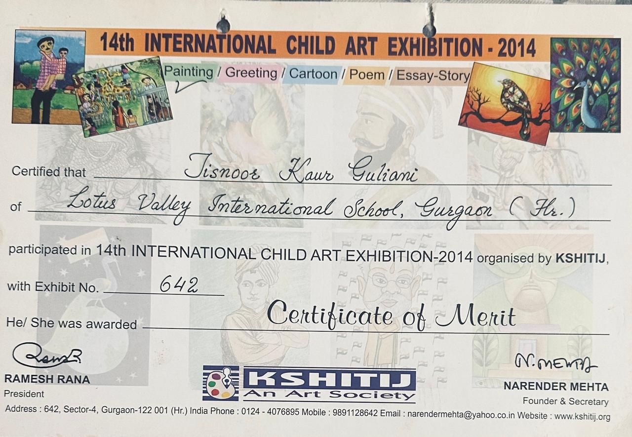 Inter-school award certificate