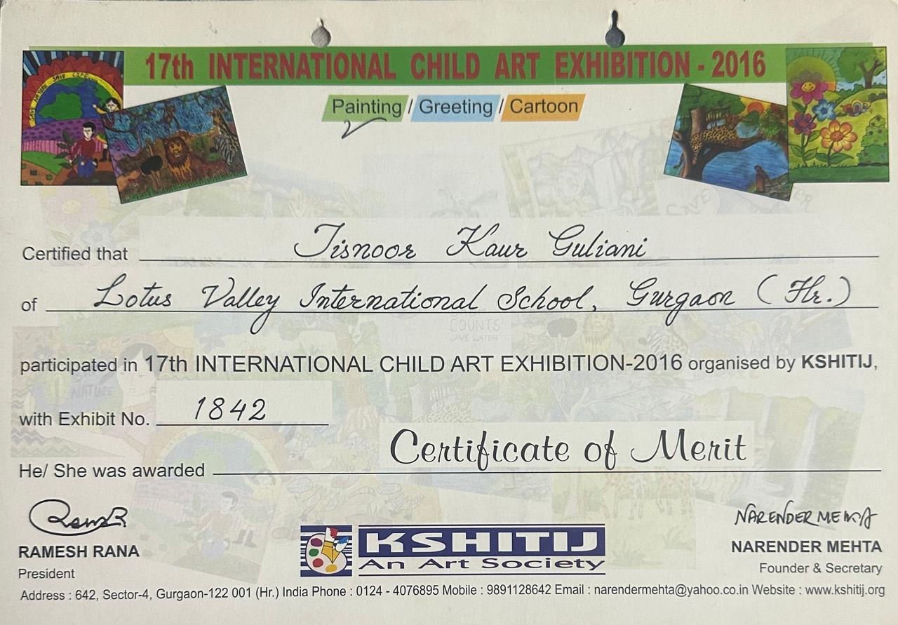 Inter-school award certificate