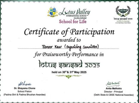 MUN award certificate
