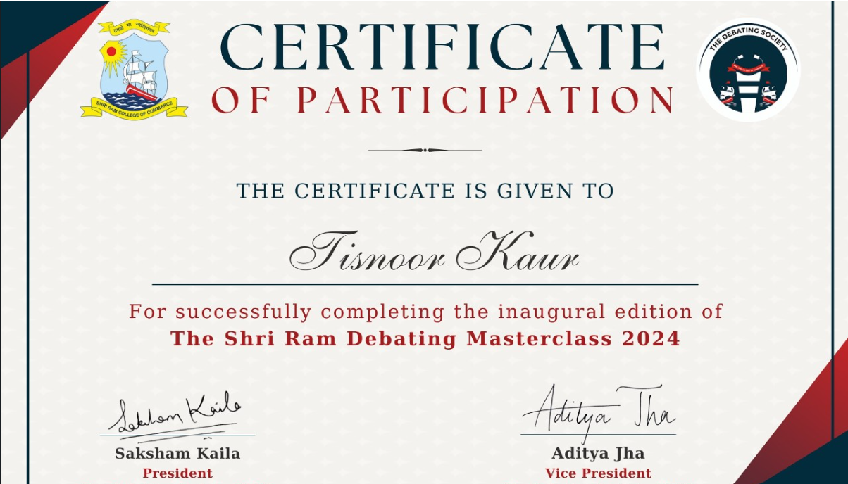 MUN award certificate